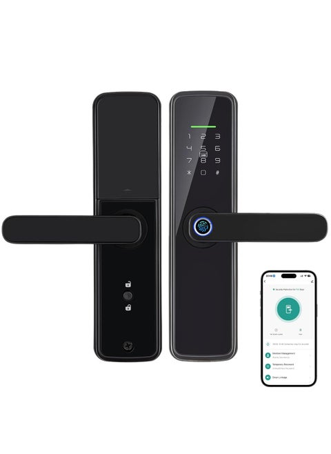 قفل ذكي، إصدار GCC، لا يتطلب محورًا، قفل باب Tuya WiFi ببصمة الإصبع مع لوحة مفاتيح تعمل باللمس، سهل التركيب للباب الأمامي والمنزل والمكتب وAirbnb