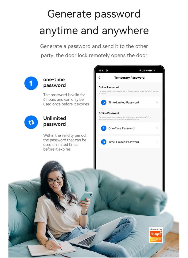 Razuvious - Smart Lock, GCC Version, No Hub Required, Tuya WiFi Fingerprint Door Lock With Touchscreen Keypad - Image 1