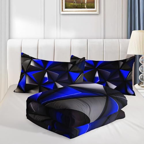 UEVBF Blue and Black Bedding Set Twin Size,Geometric Pattern Comforter Set for Kids Boys Girls Geometry Room Decor,Art Aesthetic Bedding with 2 Pillowcases. - Image 4