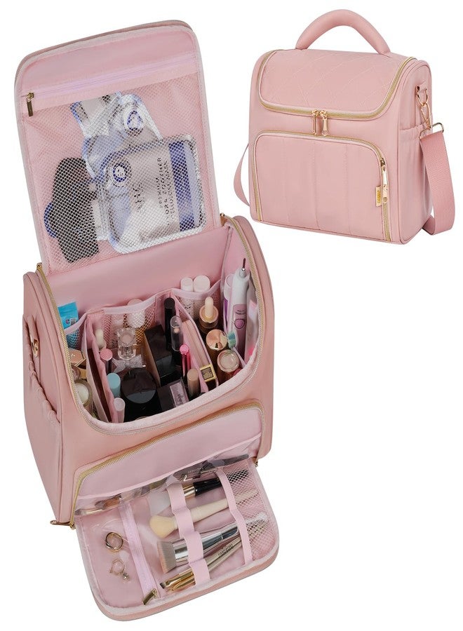 GR69N Travel Toiletry Bag Large Cosmetic Makeup Bag Organizer for Women,Wide-open Make Up Bag Waterproof Makeup Case Travel Bag with Handle and Dividers for Toiletries,Essentials,Accessories,Dark Pink - Image 1