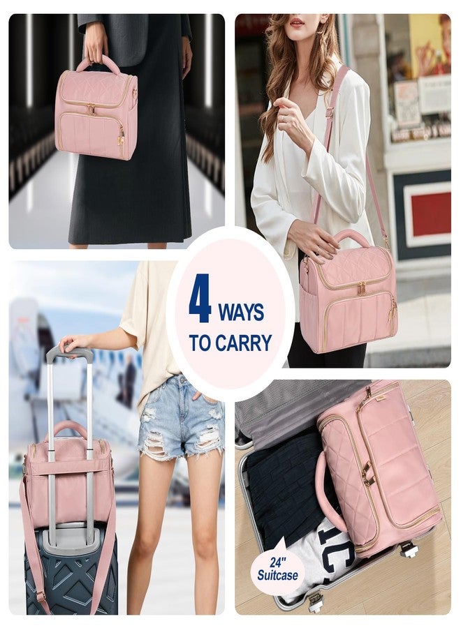 GR69N Travel Toiletry Bag Large Cosmetic Makeup Bag Organizer for Women,Wide-open Make Up Bag Waterproof Makeup Case Travel Bag with Handle and Dividers for Toiletries,Essentials,Accessories,Dark Pink - Image 3