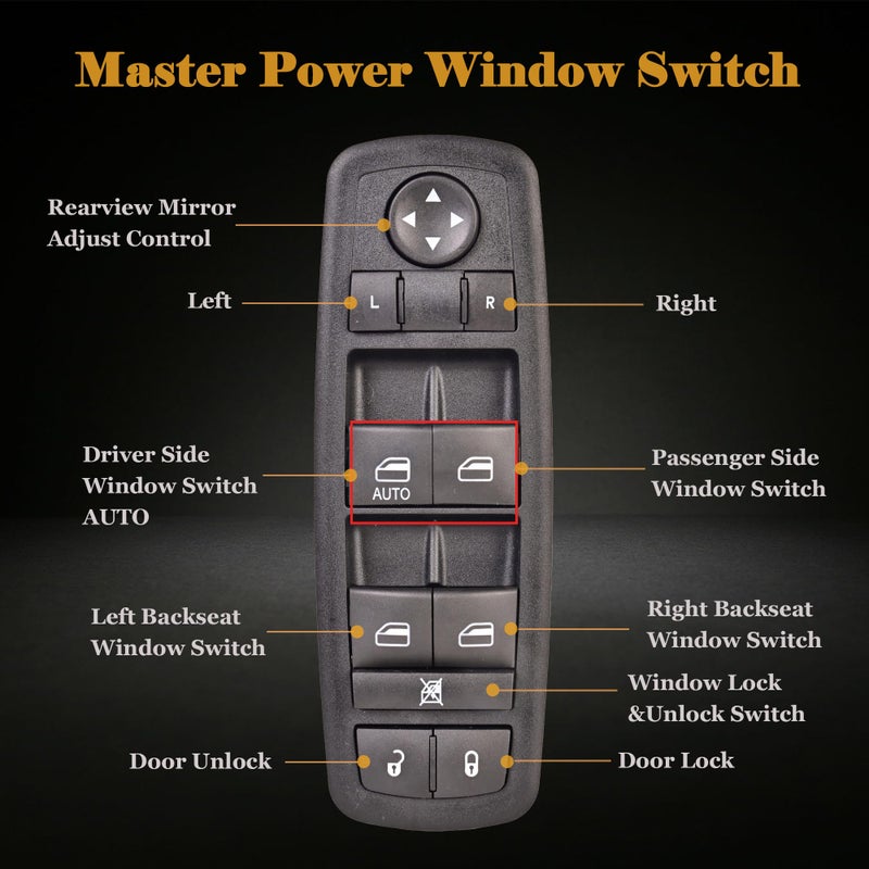 RLP Driver Side Master Power Window Switch - 8Pins + 13Pins - Compatible with 2011-2016 Dodge Journey Window Control Switch Replaces 68084001AD 68084001AB 68084001AC - Image 2