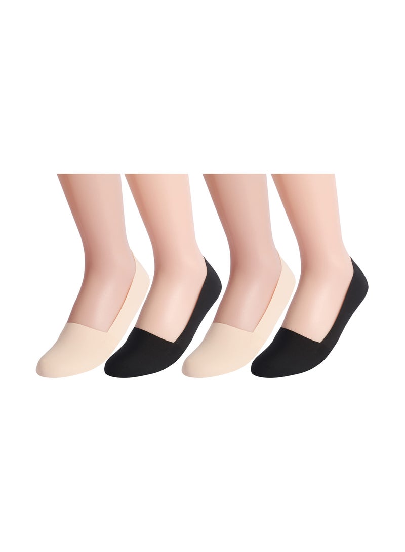 Suntown Women Thin Socks Ice silk skin tone No Show Liner Socks Women Low Cut Cotton Nylon Boat Invisible Hidden Socks Non Slip for Flats Skin Tone 2 Black - Image 1