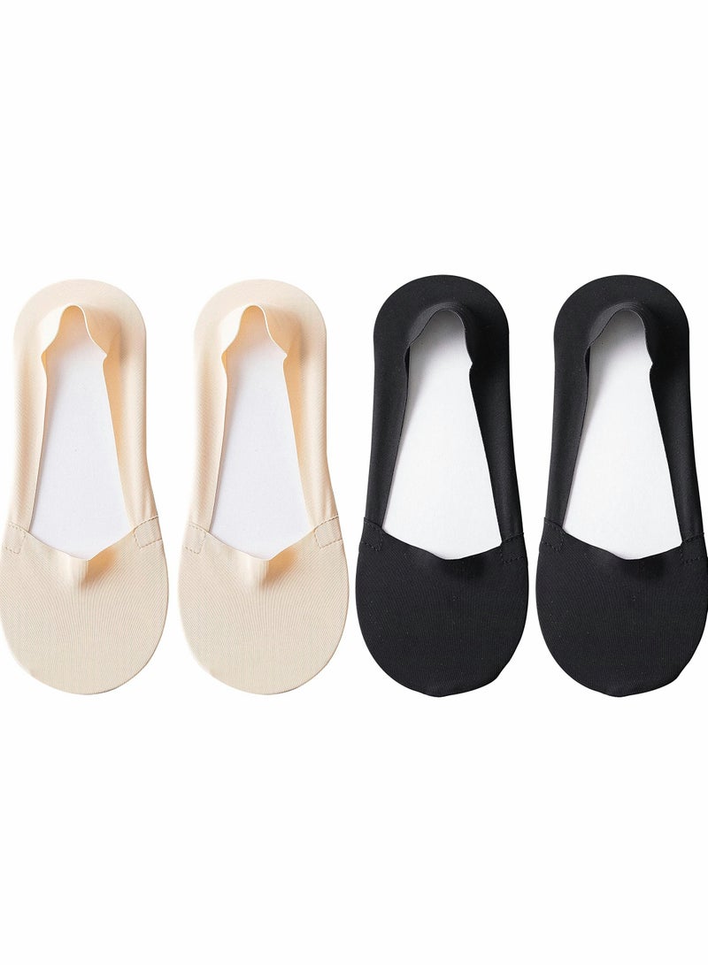 Suntown Women Thin Socks Ice silk skin tone No Show Liner Socks Women Low Cut Cotton Nylon Boat Invisible Hidden Socks Non Slip for Flats Skin Tone 2 Black - Image 2