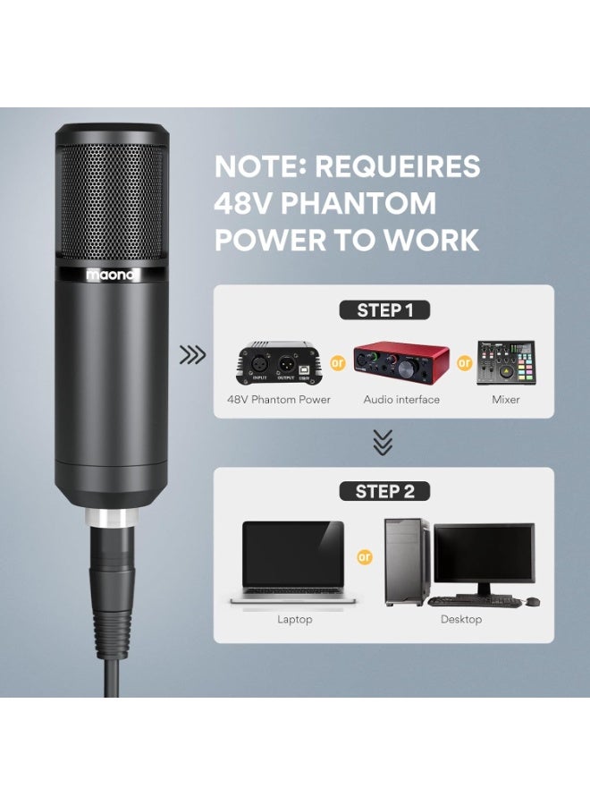 ماونو AU-PM320S ميكروفون استوديو مكثف XLR – تسجيل احترافي للبودكاست والبث والتعليق الصوتي - Image 2