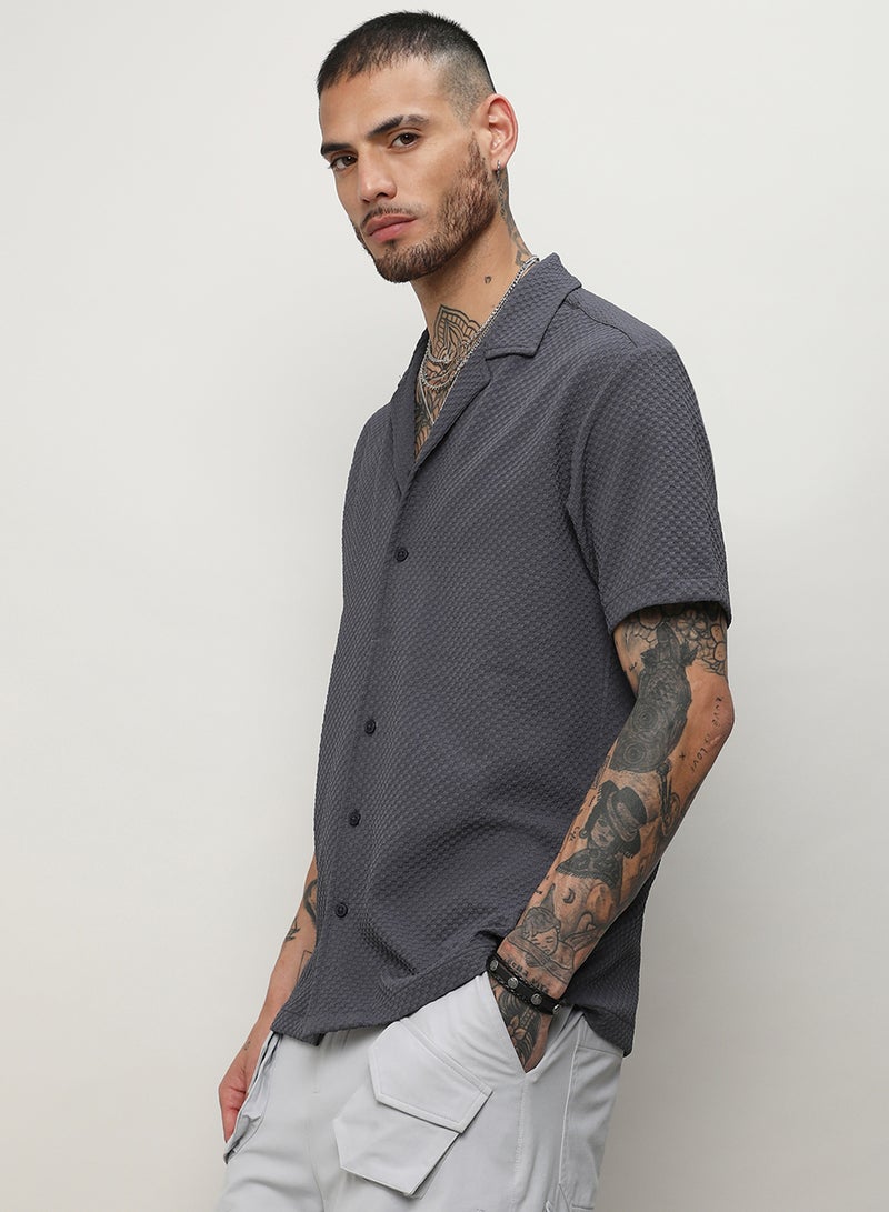 Campus Sutra Men's Charcoal Grey Self-Design Block Shirt - Image 3