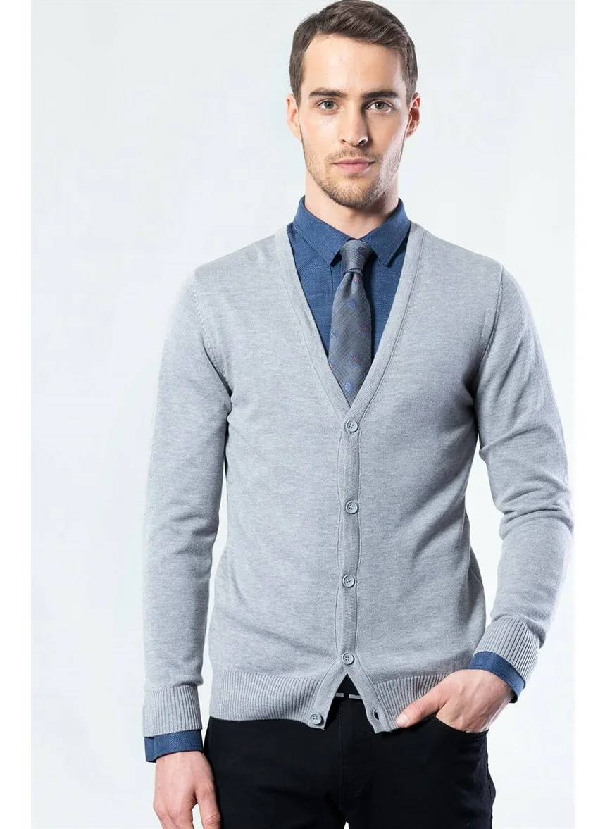 Tudors Buttoned Gray Plain Men's Cardigan