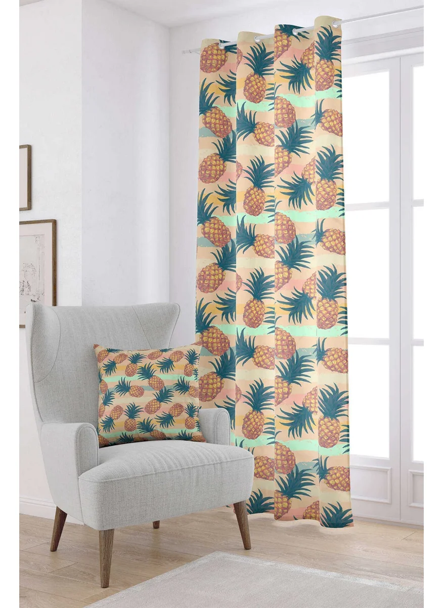 Cango Home Orange Green Pineapple Digital Printed Curtain CGH146-PR