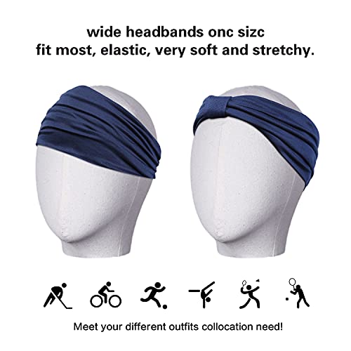 GiLi 2 Pack Wide Headbands for Women Boho African Knotted Non Slip Fashion Hair Bands Yoga Running Sports Workout Gym Head Wraps Elastic Soft Cotton Cloth Turbans Bandana for Girls(Yellow,Navy) - Image 5