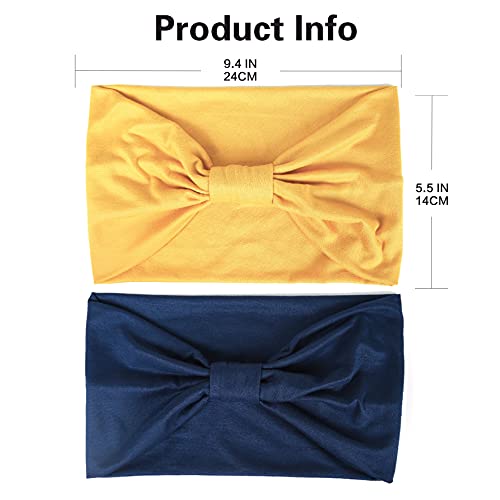 GiLi 2 Pack Wide Headbands for Women Boho African Knotted Non Slip Fashion Hair Bands Yoga Running Sports Workout Gym Head Wraps Elastic Soft Cotton Cloth Turbans Bandana for Girls(Yellow,Navy) - Image 4