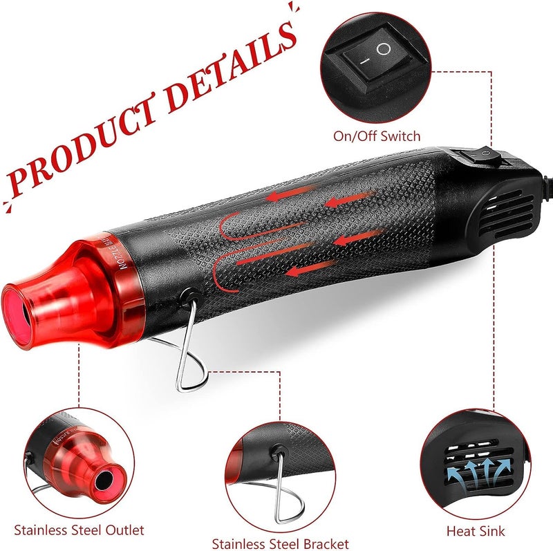 DIANZHU Heat Gun for Crafts, 220V 300W Hot Air Gun Tools Shrink Gun with Stand and Power Cord, for Shrinking Wrapping PVC, DIY Embossing and Drying Paint - Image 2