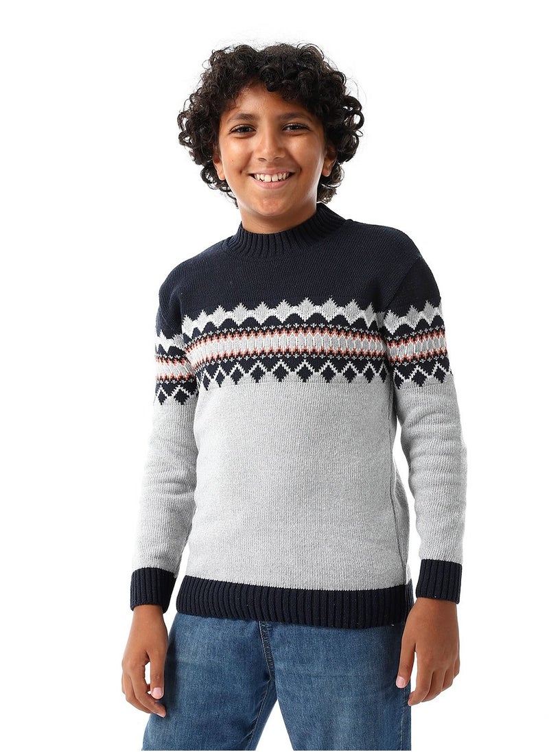 Wool Boys Pullover With Multi Design