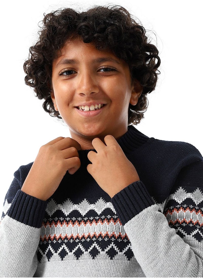 Wool Boys Pullover With Multi Design