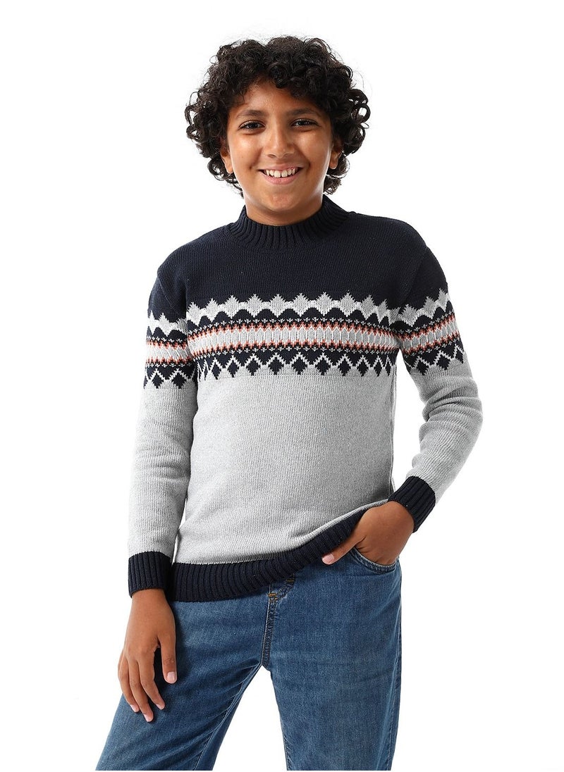 Wool Boys Pullover With Multi Design