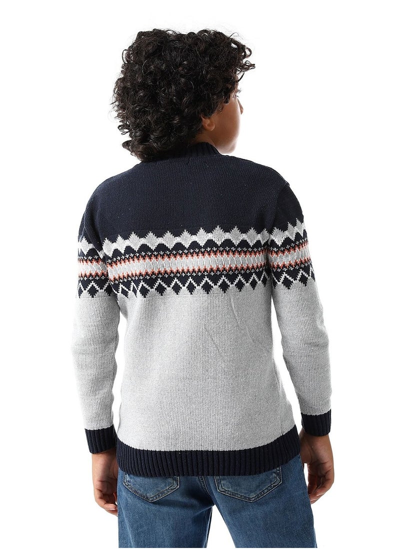 Wool Boys Pullover With Multi Design
