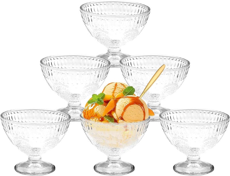 MARTVIA 300ML Ice Cream Glasses Cups Dishes for Desserts, Milkshake,Fruit and Pudding Glass Serving Bowls, Perfect for Home, Restaurants and Parties Dishwasher Safe (Cristalleria Cups -A, Set of 6) - Image 1