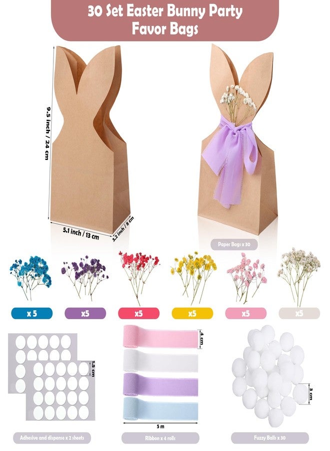 MIMIND 30 Set Easter Bunny Party Favor Bags DIY Brown Bunnies Gift Boxes with Neutral Bow Ribbon Artificial Flowers Rustic Paper Rabbit Ears Goodie Treat Bags Bulk for Birthday Easter Spring - Image 2