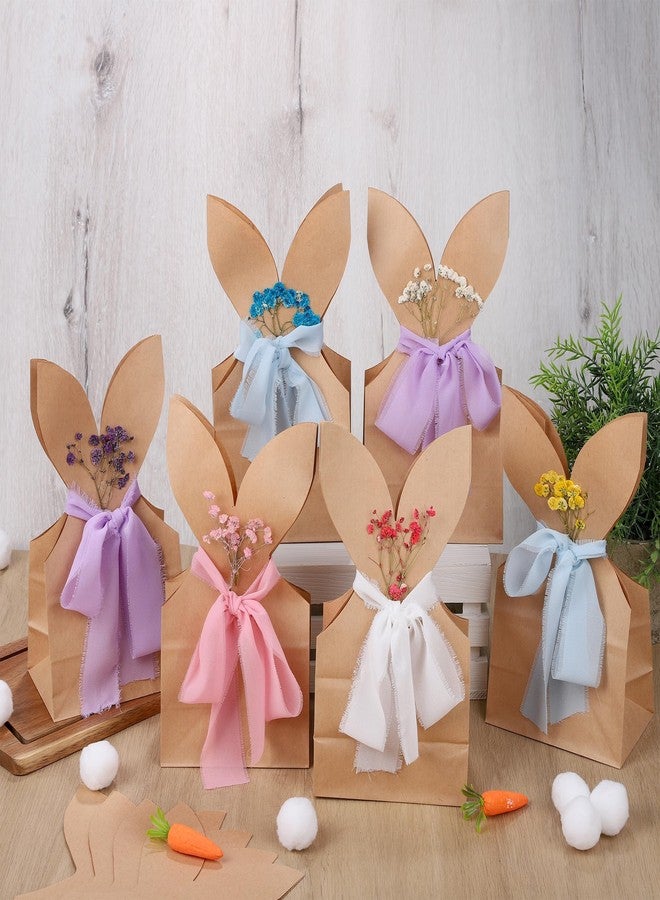 MIMIND 30 Set Easter Bunny Party Favor Bags DIY Brown Bunnies Gift Boxes with Neutral Bow Ribbon Artificial Flowers Rustic Paper Rabbit Ears Goodie Treat Bags Bulk for Birthday Easter Spring - Image 4
