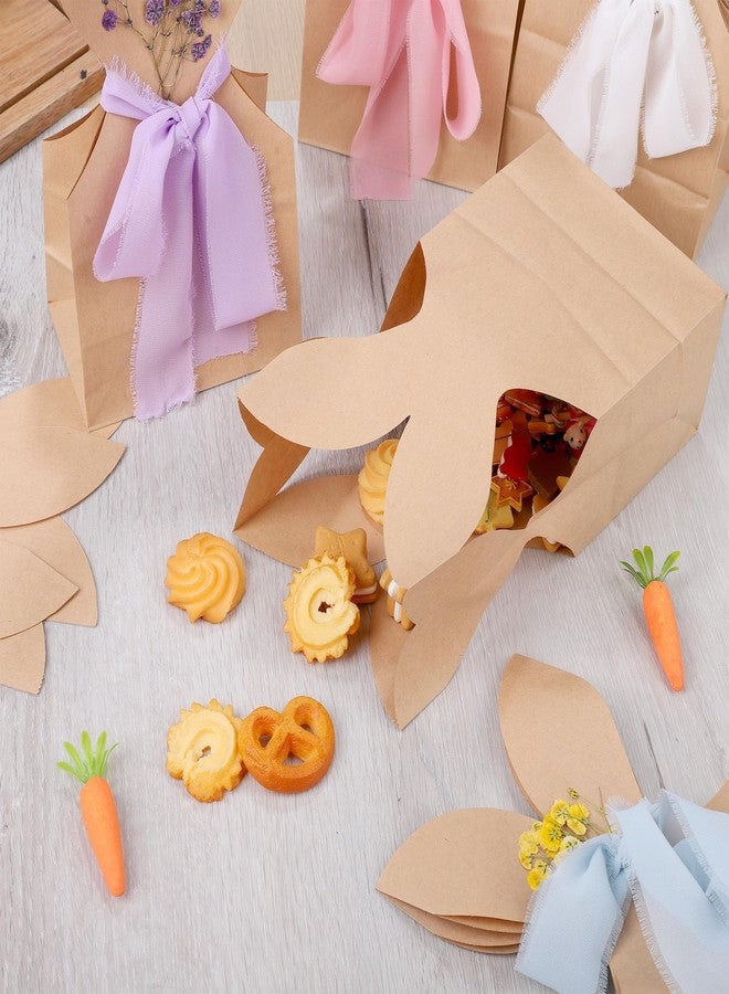 MIMIND 30 Set Easter Bunny Party Favor Bags DIY Brown Bunnies Gift Boxes with Neutral Bow Ribbon Artificial Flowers Rustic Paper Rabbit Ears Goodie Treat Bags Bulk for Birthday Easter Spring - Image 5