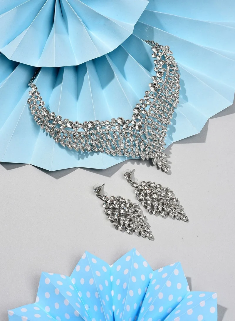 SOHI Silver Plated Designer Stone Necklace and Earring Set