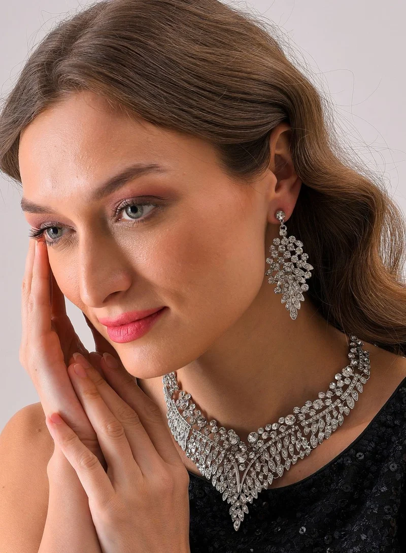 SOHI Silver Plated Designer Stone Necklace and Earring Set