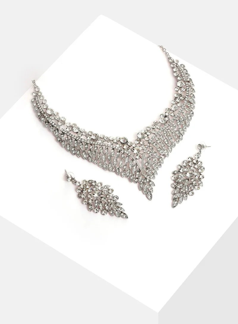 SOHI Silver Plated Designer Stone Necklace and Earring Set