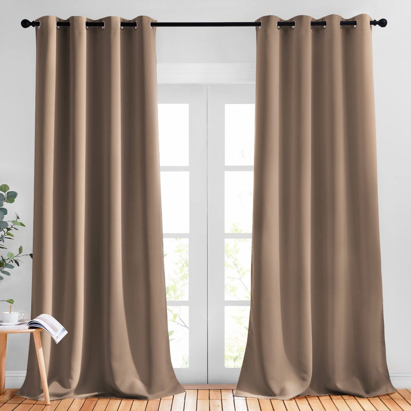 NICETOWN Bedroom Blackout Curtains and Drapes - Window Treatment Thermal Insulated Solid Grommet Blackout Draperies for Living Room (Set of 2 Panels, 52 by 95 Inch, Cappuccino) - Image 1