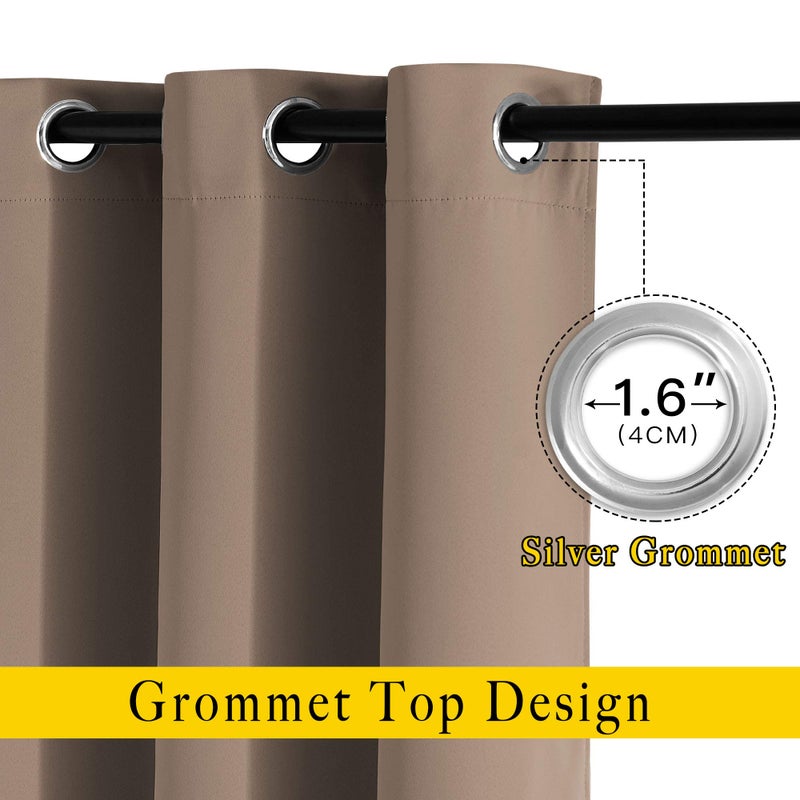 NICETOWN Bedroom Blackout Curtains and Drapes - Window Treatment Thermal Insulated Solid Grommet Blackout Draperies for Living Room (Set of 2 Panels, 52 by 95 Inch, Cappuccino) - Image 2