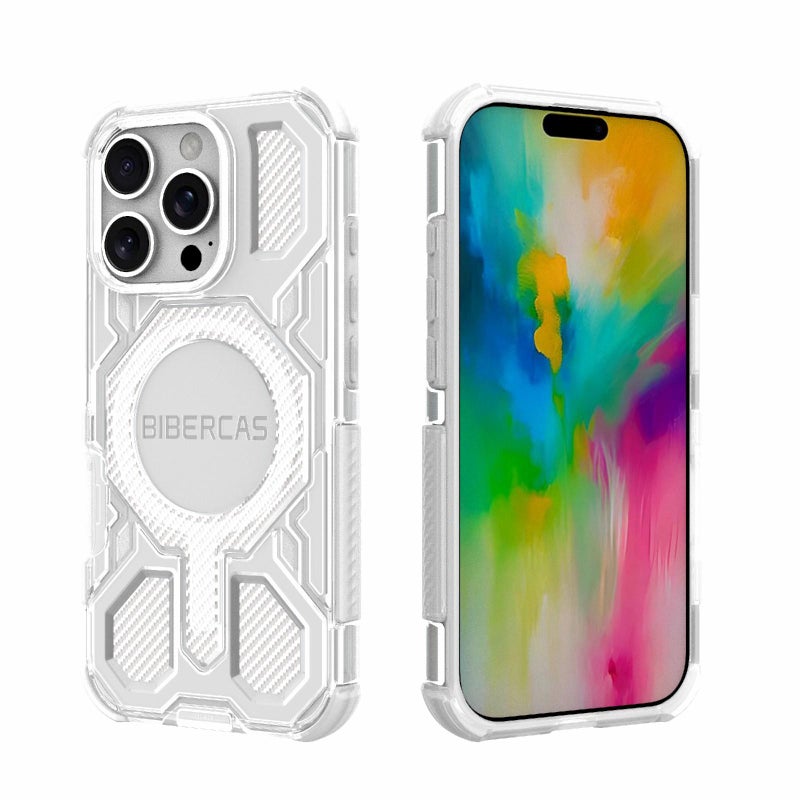 BIBERCAS For Iphone 16 Pro Transparent Color Series Magsafe Air Bag Shockproof Phone Case(White) - Image 1
