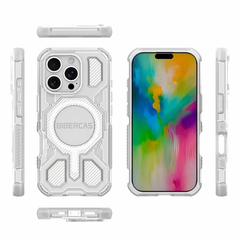BIBERCAS For Iphone 16 Pro Transparent Color Series Magsafe Air Bag Shockproof Phone Case(White) - Image 2