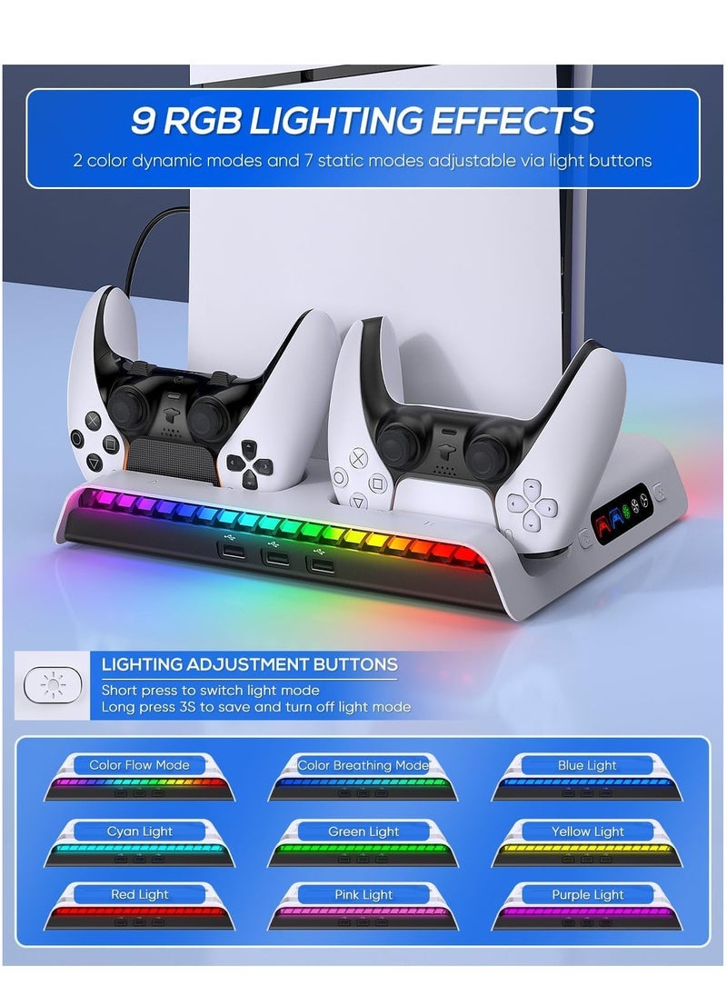Ipega - PS5 Slim Cooling Stand with Controller Charging Station for PS5 Slim Console (Digital/Disc), PlayStation 5 Slim Accessories Includes RGB Lights & Headset Hook, 3-Level Silent Fan, 3 USB Port - Image 1
