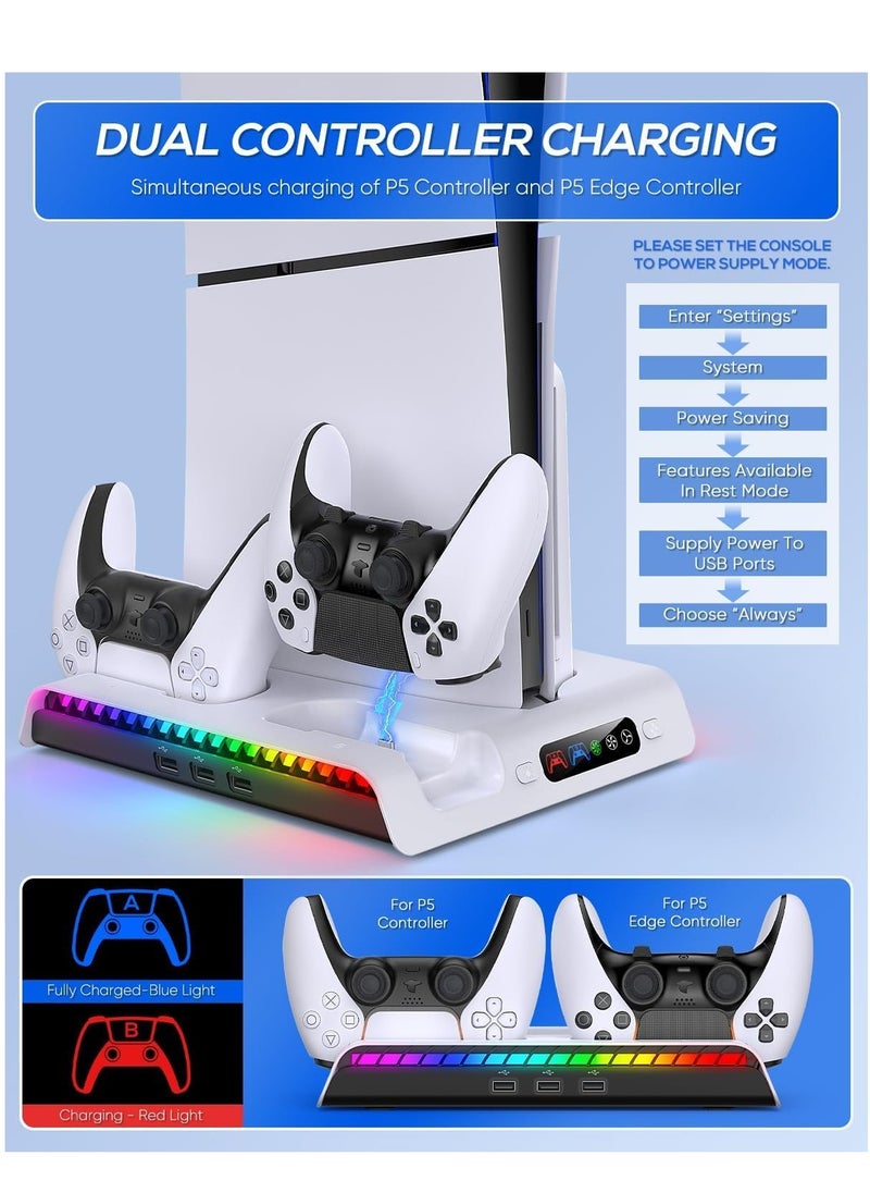 Ipega - PS5 Slim Cooling Stand with Controller Charging Station for PS5 Slim Console (Digital/Disc), PlayStation 5 Slim Accessories Includes RGB Lights & Headset Hook, 3-Level Silent Fan, 3 USB Port - Image 1