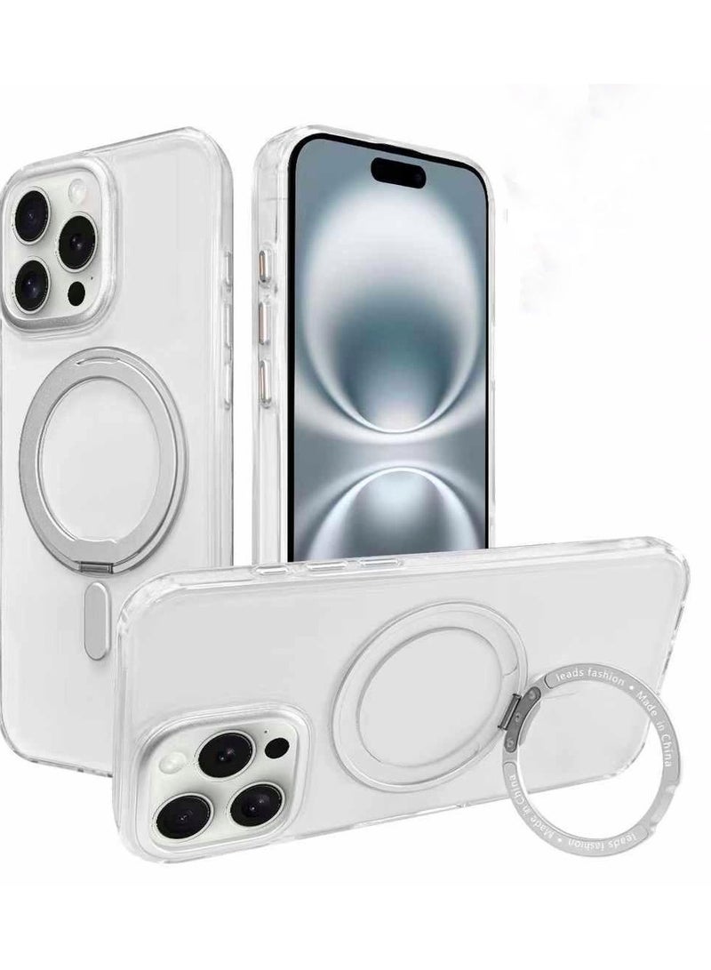 امبريلا ايفون 16 برو  غطاء MagSafe مع حامل مغناطيسي غير مرئي، 【حماية ضد الصدمات بمعايير عسكرية】غطاء هاتف خلفي غير لامع مع حامل مغناطيسي لجهاز أيفون 16 برو فضي - Image 1