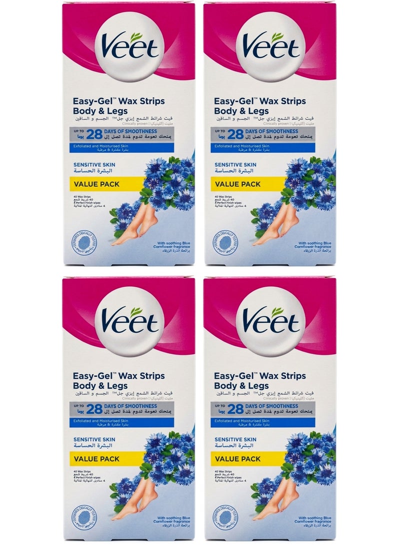 Veet 4Pcs Hair Removal Cold Wax Strips Sensitive Skin Blue 40-Piece Strips - Image 1