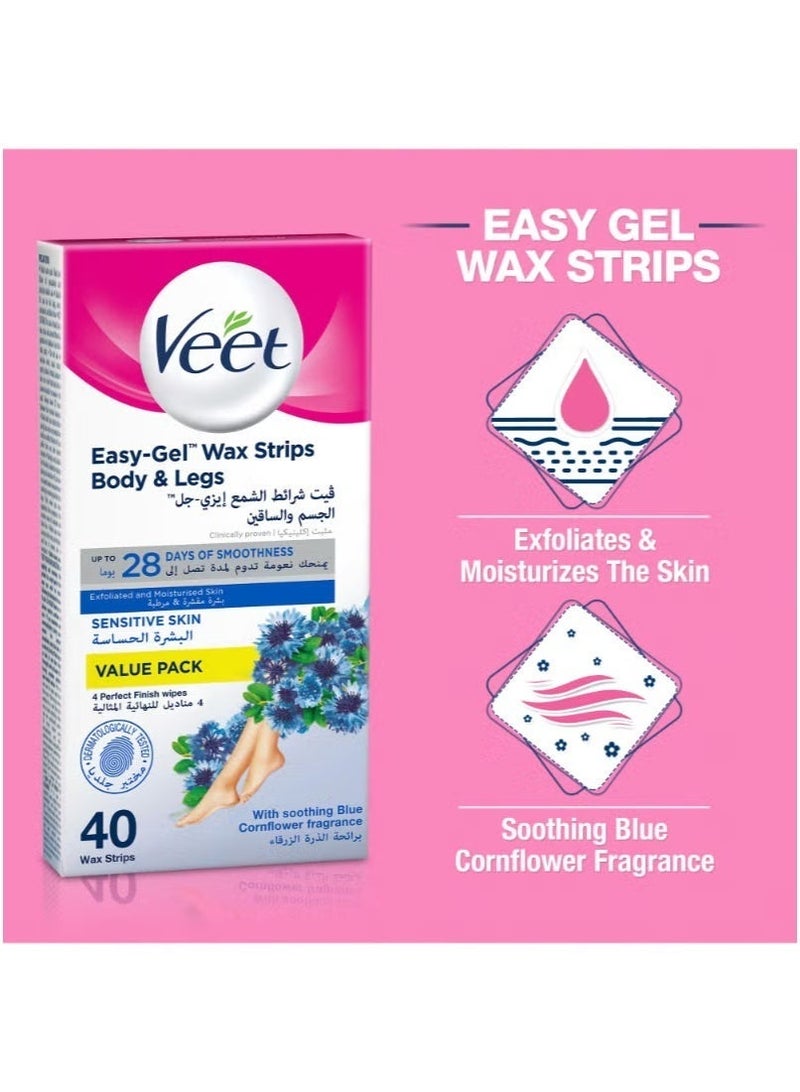 Veet 4Pcs Hair Removal Cold Wax Strips Sensitive Skin Blue 40-Piece Strips - Image 5