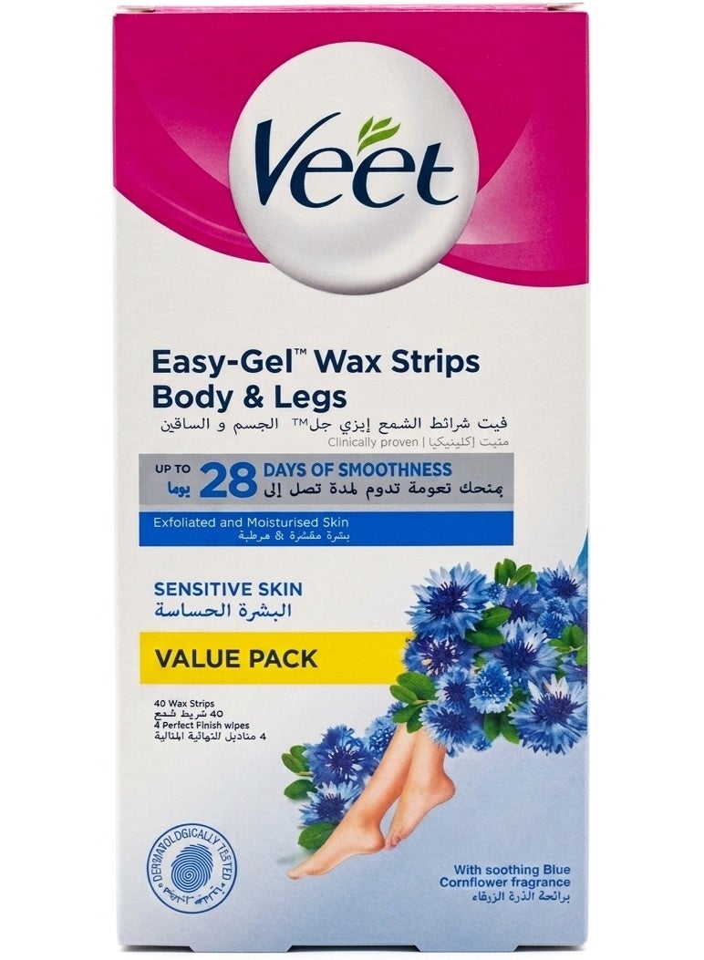 Veet 4Pcs Hair Removal Cold Wax Strips Sensitive Skin Blue 40-Piece Strips - Image 2