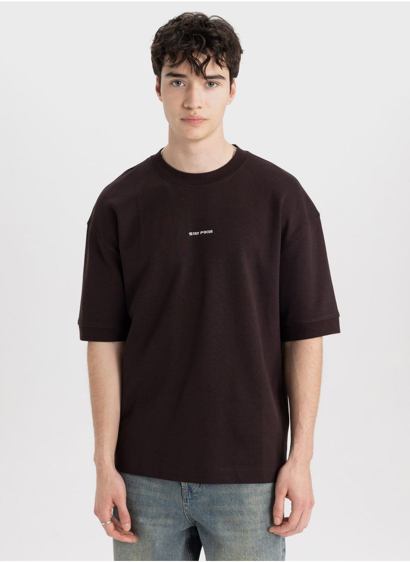 DeFacto - Loose Fit Crew Neck Slogan T-Shirt - Image 1