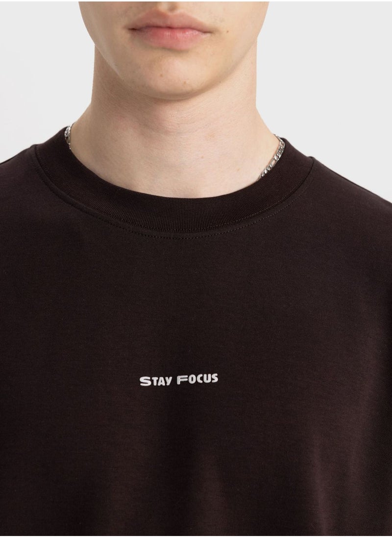 DeFacto - Loose Fit Crew Neck Slogan T-Shirt - Image 1