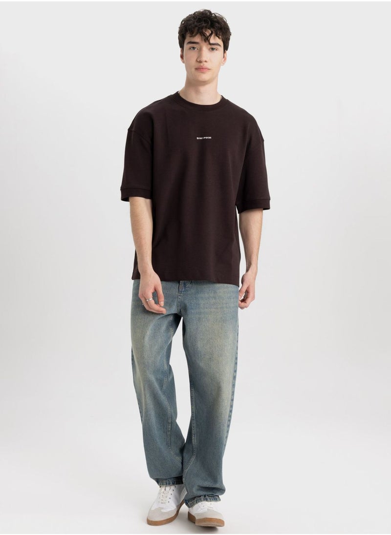 DeFacto - Loose Fit Crew Neck Slogan T-Shirt - Image 1