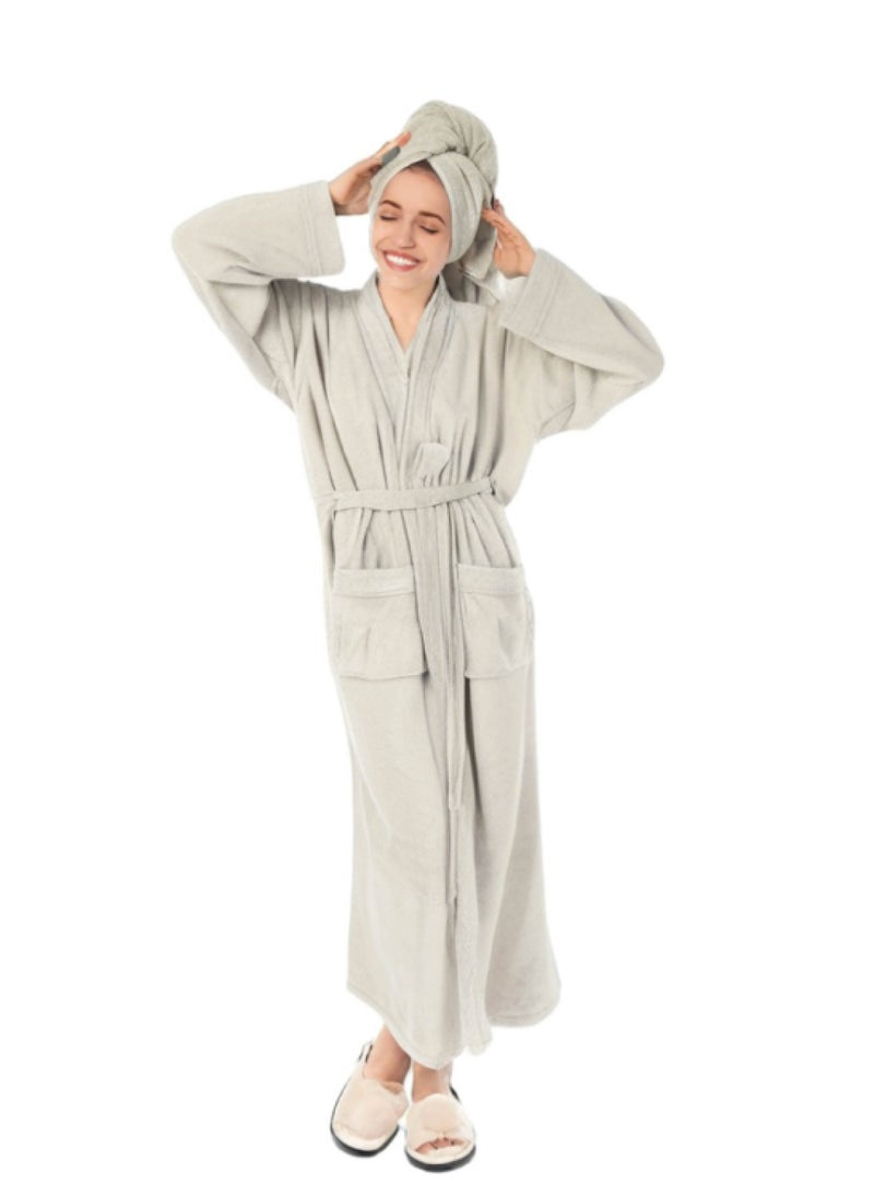 Luxury Bathrobes & Loungewear - Ultra-Soft & Stylish Comfort - Elegant Light Grey - Elegant Light Grey Adult Bathrobe - High Water Absorption, Ultra-Soft, Lightweight, and Made from Finest Coral Fleece - Modern Design with Wide Sleeves and Long Length for Maximum Comfort - pzsku/Z6E092F2032735C30AF0DZ/45/_/1740857429/f169c7e7-c42a-4e45-ac4e-887b386eb7c6