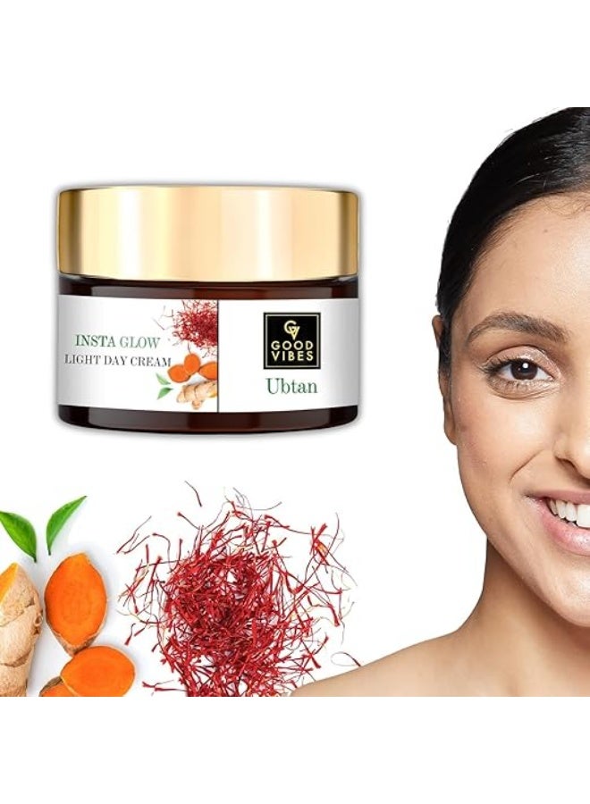 Good Vibes Ubtan Insta Glow Light Day Cream, 50 g | Brightening Nourishing Hydrating Face Moisturizer For All Skin Types | With Turmeric, Saffron, Vitamin B3 | No Parabens, Sulphates & Mineral Oil - Image 2