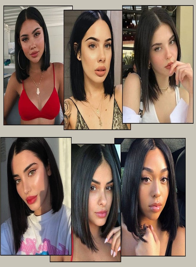 Creamily Short Black Bob Wigs for Women Shoulder Length Straight Wig Middle Part Small Lace Front Wig Synthetic Hair Replacement Wigs for Women 14 Inch Bob Wig - Image 2