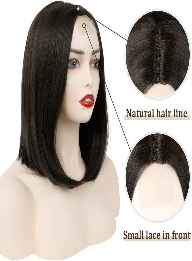 Creamily Short Black Bob Wigs for Women Shoulder Length Straight Wig Middle Part Small Lace Front Wig Synthetic Hair Replacement Wigs for Women 14 Inch Bob Wig - Image 4