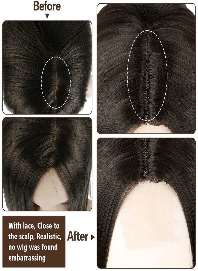 Creamily Short Black Bob Wigs for Women Shoulder Length Straight Wig Middle Part Small Lace Front Wig Synthetic Hair Replacement Wigs for Women 14 Inch Bob Wig - Image 5