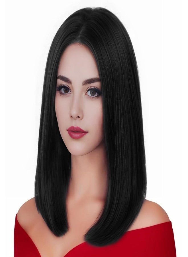 Creamily Short Black Bob Wigs for Women Shoulder Length Straight Wig Middle Part Small Lace Front Wig Synthetic Hair Replacement Wigs for Women 14 Inch Bob Wig - Image 1