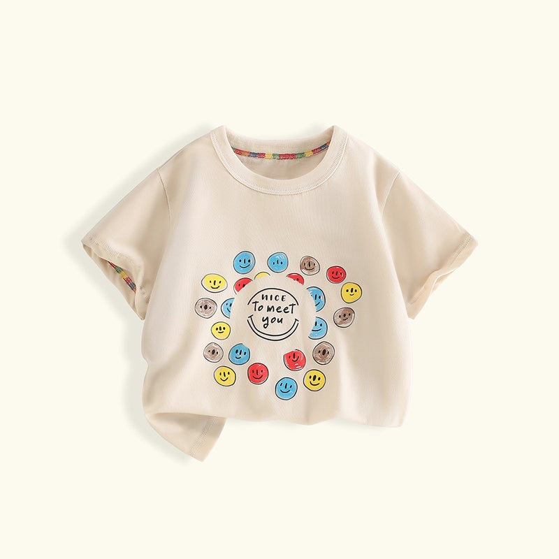 Girls Short-Sleeved T-Shirt Summer Wear Casual Korean Style Girls Loose Outer Wear Cartoon Printed Short Top - Image 1