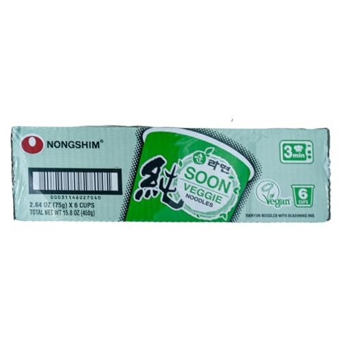 Nongshim Soon Cup Noodle Soup, Veggie, 2.6 Ounce (Pack of 6) - Image 1