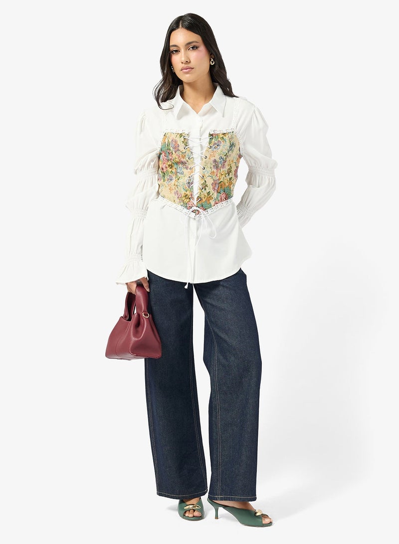 ايلا بلوزة بأكمام منفوشة مع كورسي وهمي - Image 4