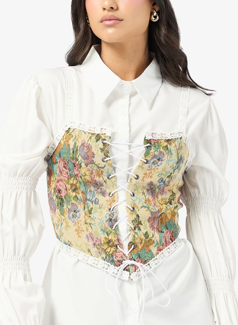 ايلا بلوزة بأكمام منفوشة مع كورسي وهمي - Image 3