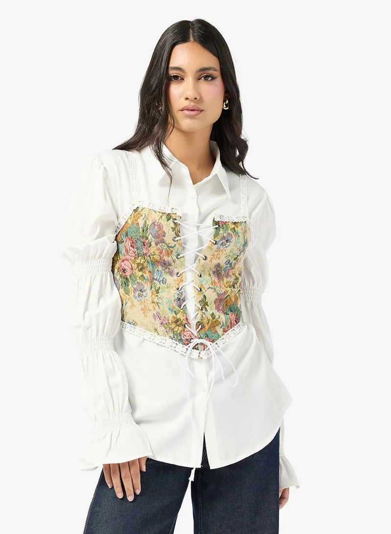 ELLA Puff Sleeve Blouse With Mock Corset